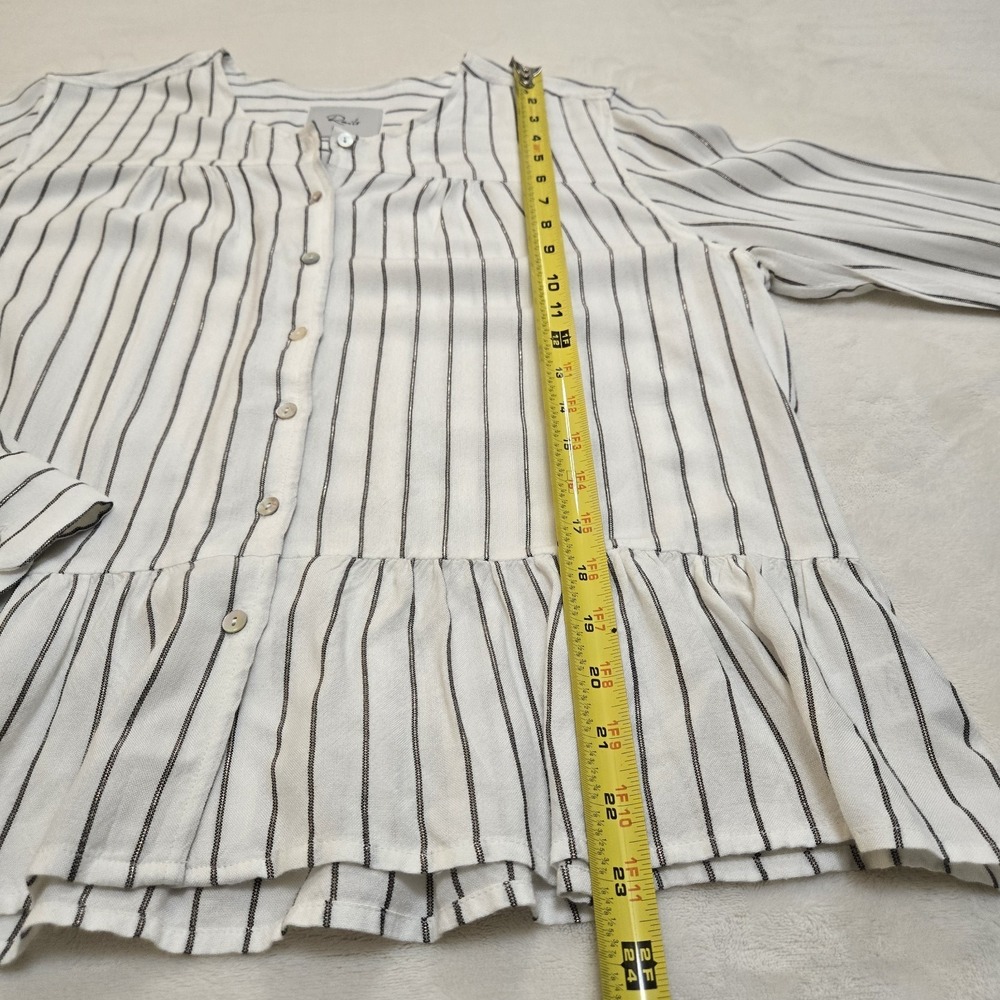 Rails Ruby San Marino Stripe Peplum Button Down Shirt White Black Metallic Large - Picture 6 of 12